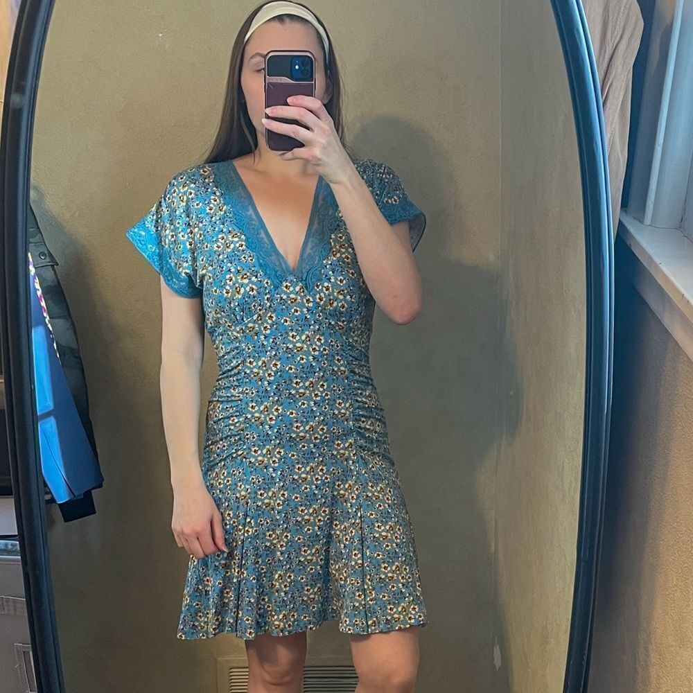Free People Sweet Talker Mini Dress Blue Floral